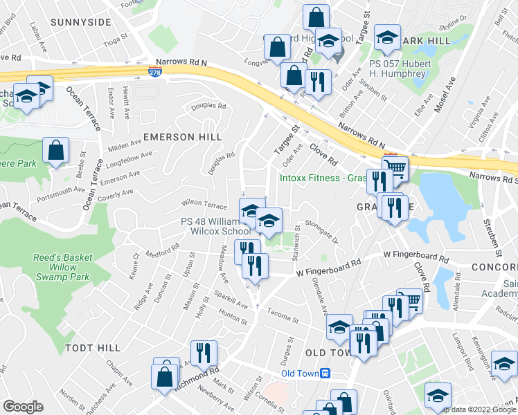 map of restaurants, bars, coffee shops, grocery stores, and more near 570 Oder Avenue in Staten Island