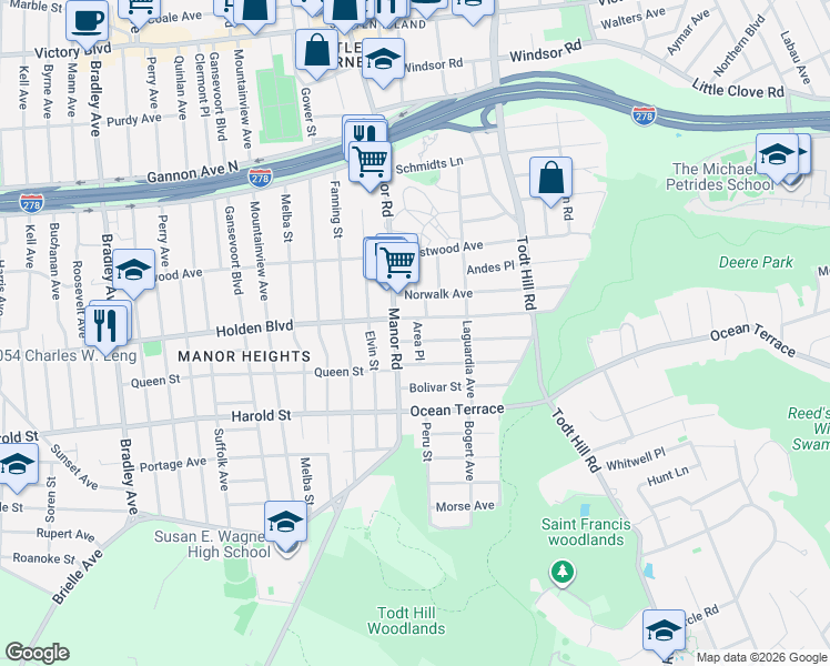 map of restaurants, bars, coffee shops, grocery stores, and more near 29 Croak Avenue in Staten Island
