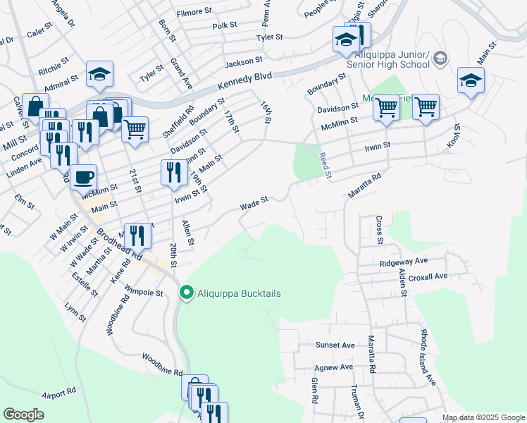 map of restaurants, bars, coffee shops, grocery stores, and more near 211 Sunnybrook Drive in Aliquippa