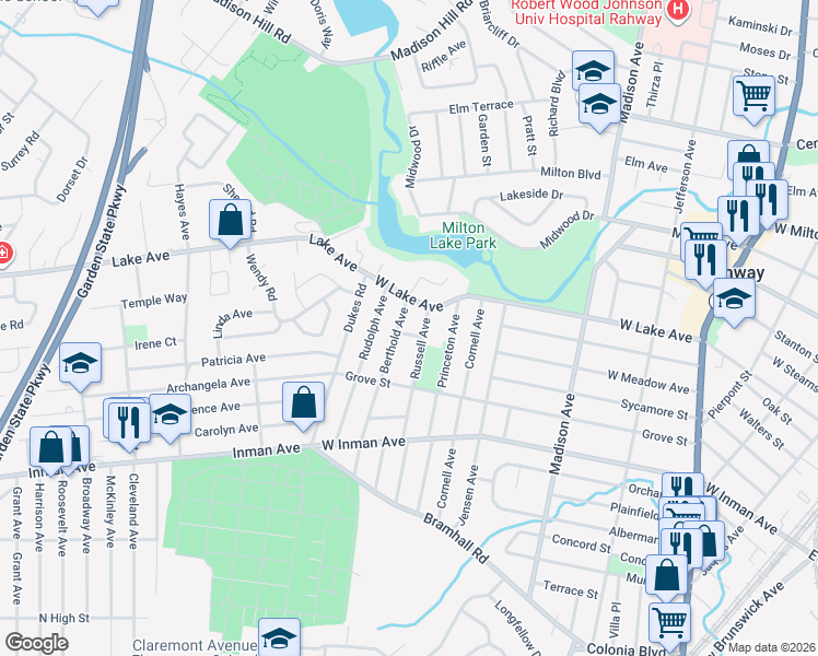 map of restaurants, bars, coffee shops, grocery stores, and more near 359 Russell Avenue in Rahway