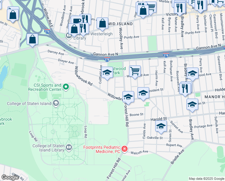 map of restaurants, bars, coffee shops, grocery stores, and more near 282 Crafton Avenue in Staten Island