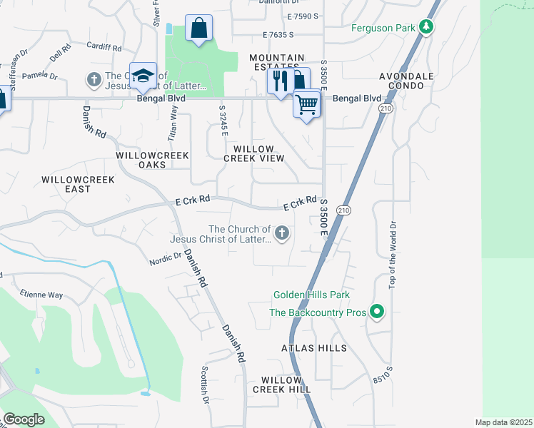 map of restaurants, bars, coffee shops, grocery stores, and more near 3364 East Creek Road in Cottonwood Heights