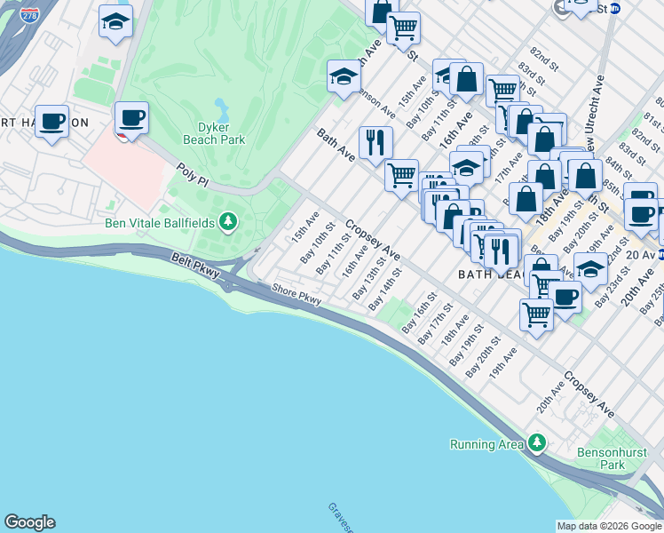map of restaurants, bars, coffee shops, grocery stores, and more near 1587 Independence Avenue in Brooklyn
