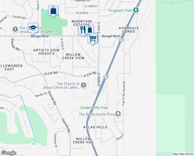 map of restaurants, bars, coffee shops, grocery stores, and more near 8121 Cottage Pines Cove in Cottonwood Heights