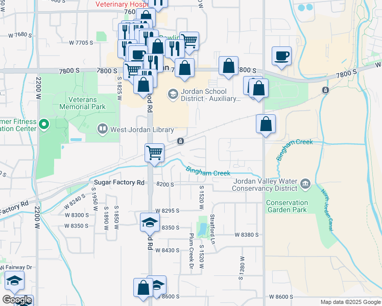 map of restaurants, bars, coffee shops, grocery stores, and more near 69 West 8125 South in West Jordan