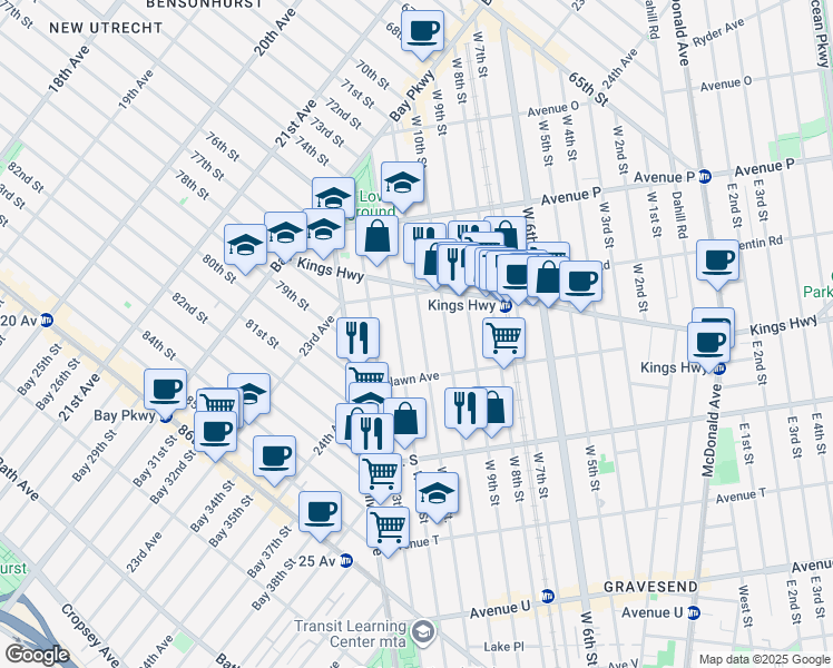 map of restaurants, bars, coffee shops, grocery stores, and more near 1773 West 12th Street in Brooklyn