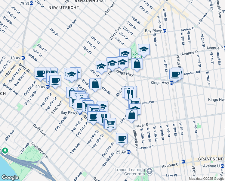 map of restaurants, bars, coffee shops, grocery stores, and more near 2274 81 Street in Brooklyn