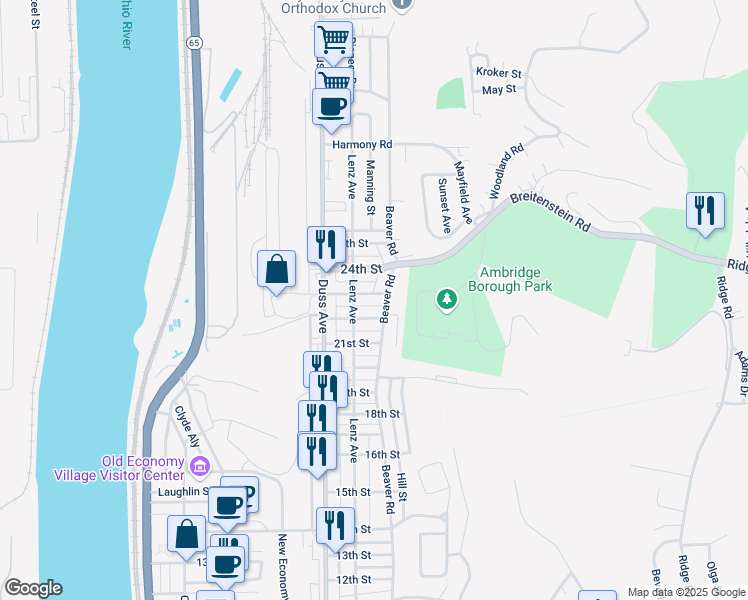 map of restaurants, bars, coffee shops, grocery stores, and more near 812 22nd Street in Ambridge