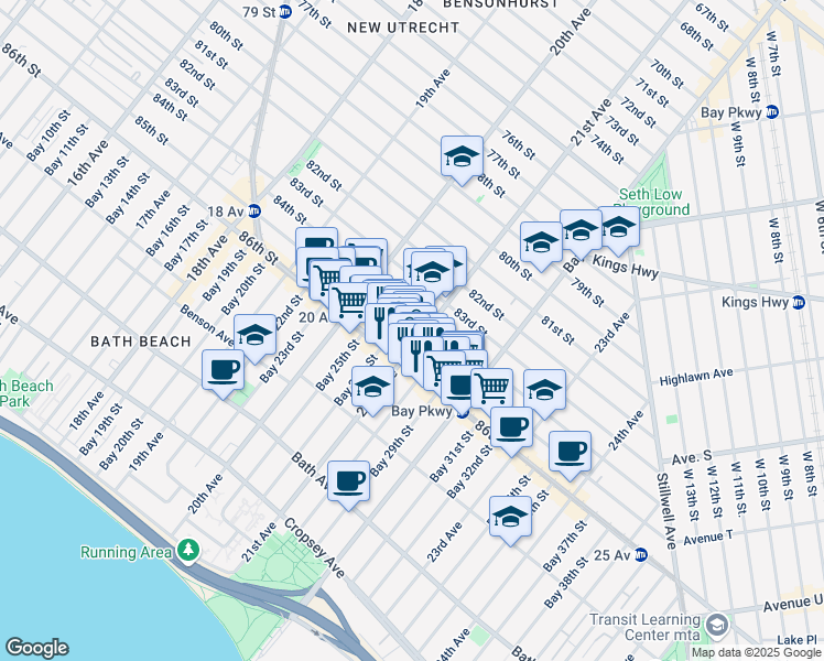 map of restaurants, bars, coffee shops, grocery stores, and more near 2069 85th Street in Brooklyn