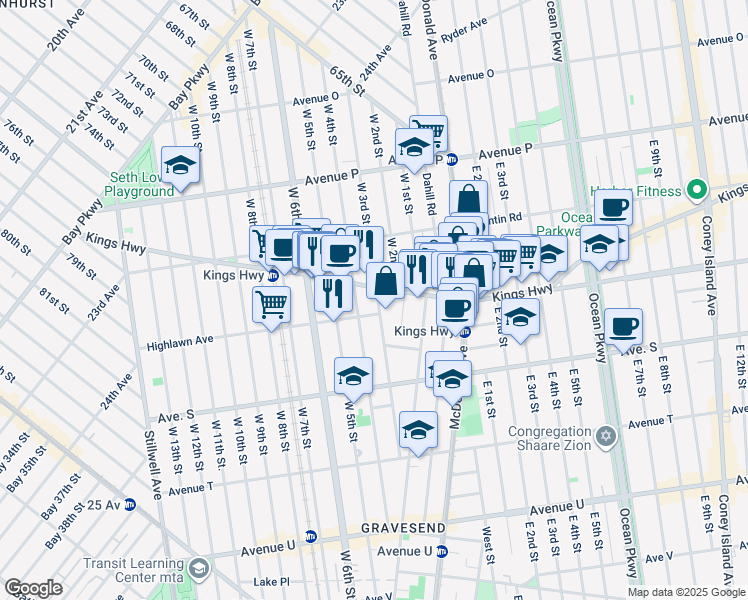 map of restaurants, bars, coffee shops, grocery stores, and more near 1780 West 3rd Street in Brooklyn