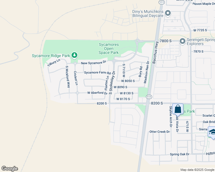 map of restaurants, bars, coffee shops, grocery stores, and more near 8087 Flaxton Lane in West Jordan