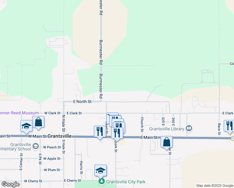 map of restaurants, bars, coffee shops, grocery stores, and more near 231 East North Street in Grantsville