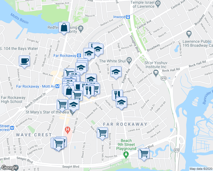 map of restaurants, bars, coffee shops, grocery stores, and more near 11-03 B 12th Street in Queens