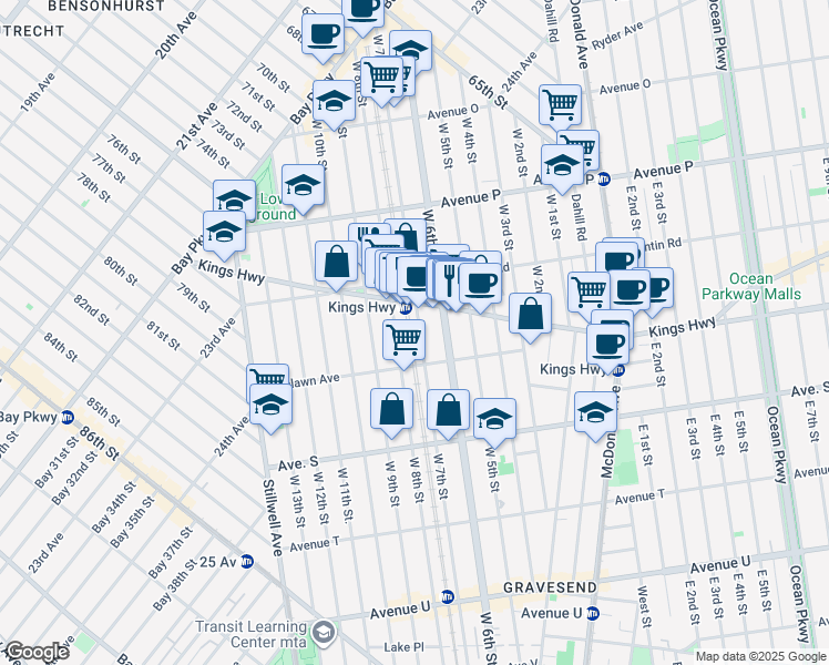 map of restaurants, bars, coffee shops, grocery stores, and more near 284 Kings Highway in Brooklyn