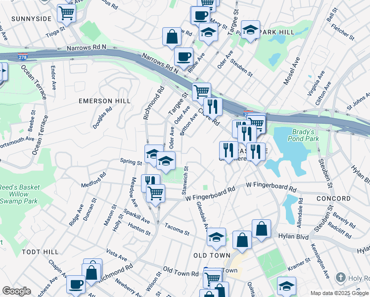 map of restaurants, bars, coffee shops, grocery stores, and more near 609 Britton Avenue in Staten Island