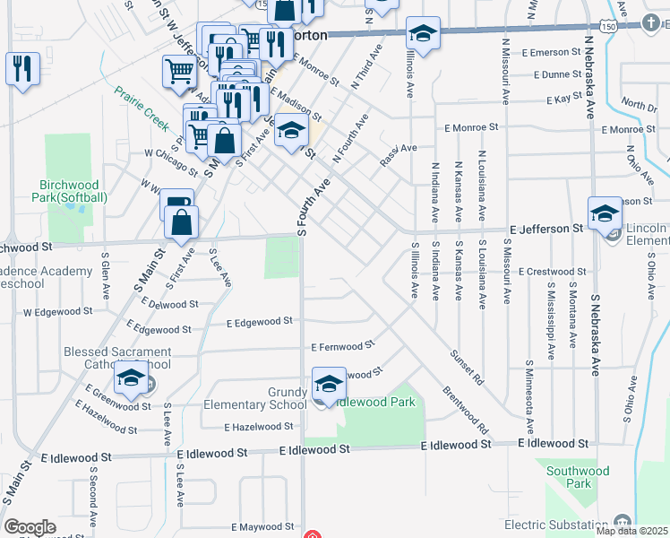 map of restaurants, bars, coffee shops, grocery stores, and more near 500 South Fourth Avenue in Morton
