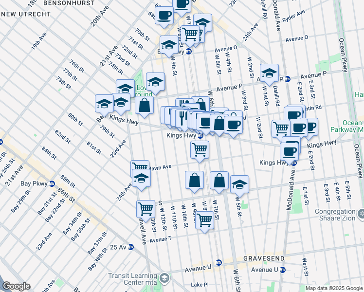 map of restaurants, bars, coffee shops, grocery stores, and more near 248 Kings Highway in Brooklyn