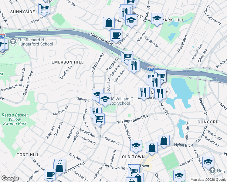 map of restaurants, bars, coffee shops, grocery stores, and more near 609 Britton Avenue in Staten Island