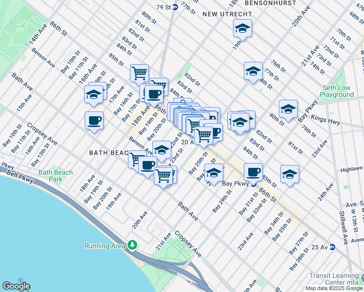 map of restaurants, bars, coffee shops, grocery stores, and more near 1946 86th Street in Brooklyn