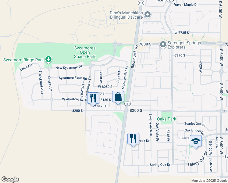 map of restaurants, bars, coffee shops, grocery stores, and more near 7038 West 8090 South in West Jordan