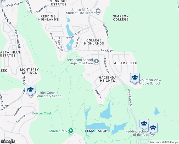 map of restaurants, bars, coffee shops, grocery stores, and more near 2012 Maudray Way in Redding