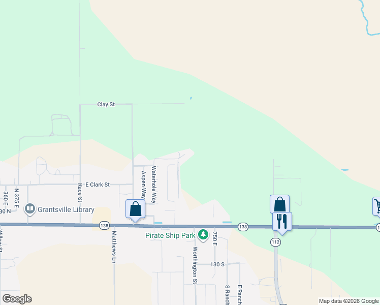 map of restaurants, bars, coffee shops, grocery stores, and more near 187 Waterhole Way in Grantsville