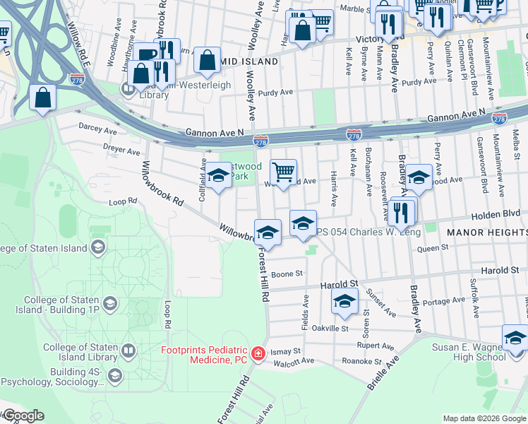 map of restaurants, bars, coffee shops, grocery stores, and more near 729 Woolley Avenue in Staten Island
