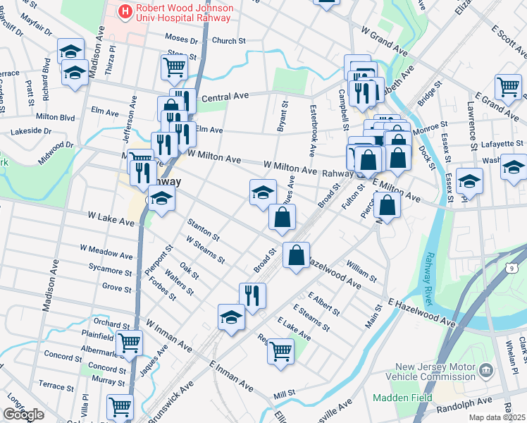 map of restaurants, bars, coffee shops, grocery stores, and more near 144 Maple Avenue in Rahway
