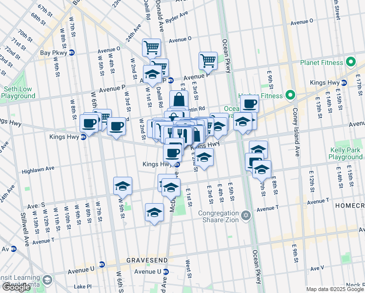map of restaurants, bars, coffee shops, grocery stores, and more near 1950 McDonald Avenue in Brooklyn