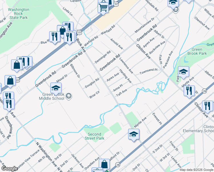 map of restaurants, bars, coffee shops, grocery stores, and more near 743 Ayres Avenue in North Plainfield