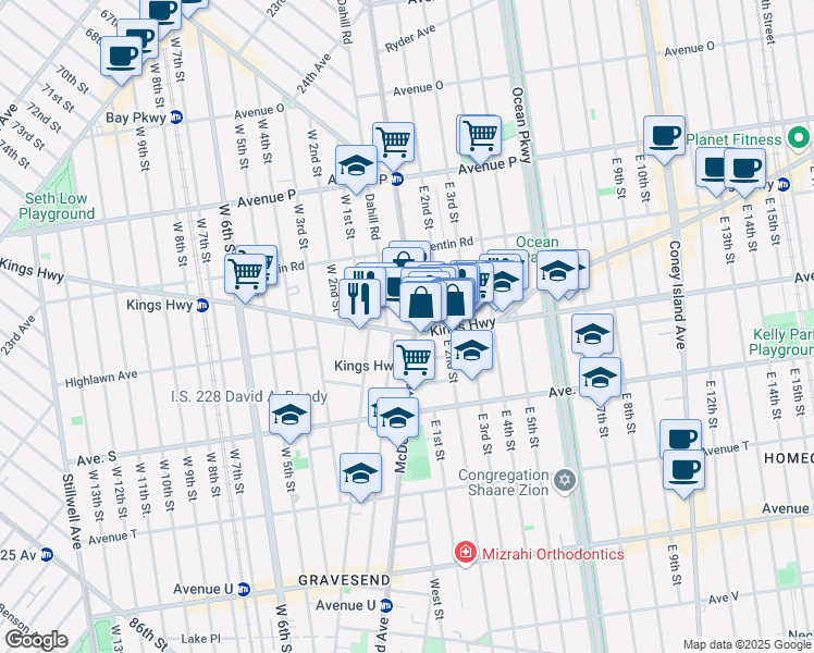 map of restaurants, bars, coffee shops, grocery stores, and more near 465 Kings Highway in Brooklyn