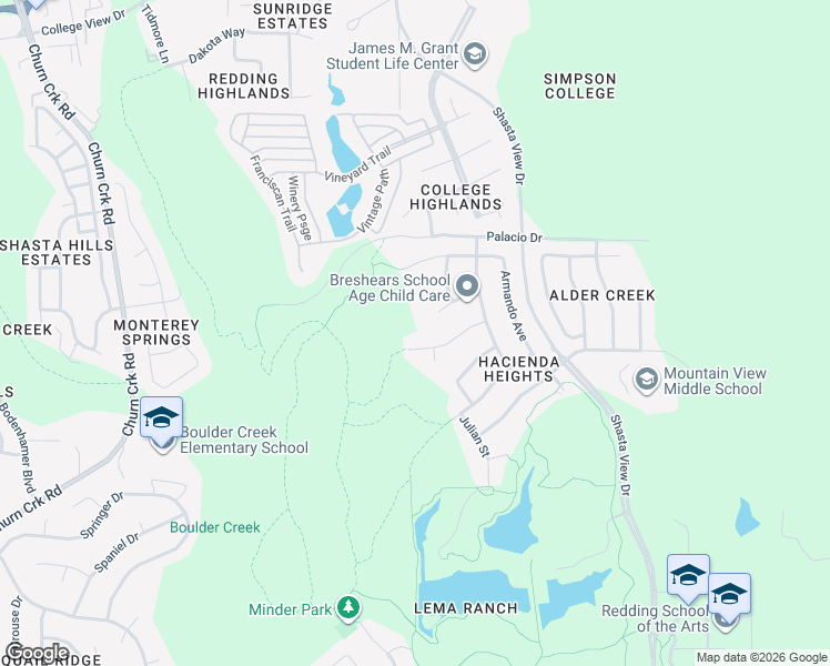 map of restaurants, bars, coffee shops, grocery stores, and more near 2012 Maudray Way in Redding
