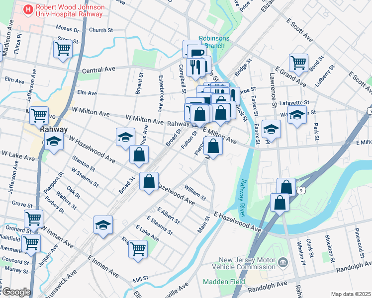map of restaurants, bars, coffee shops, grocery stores, and more near 1287 Fulton Street in Rahway
