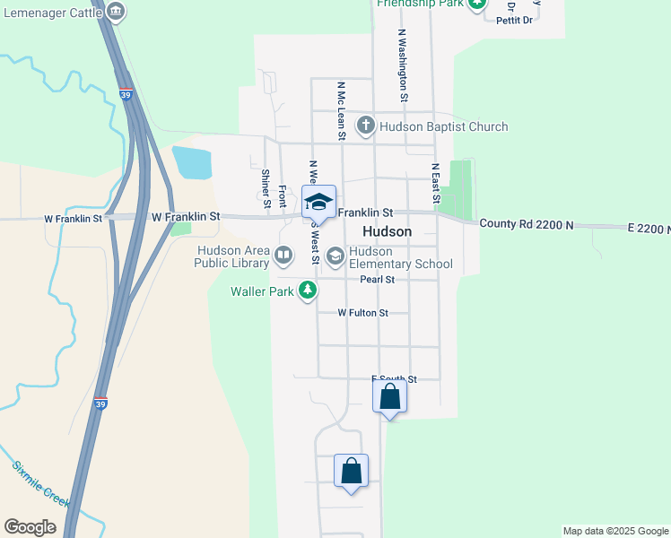 map of restaurants, bars, coffee shops, grocery stores, and more near 205 South McLean Street in Hudson