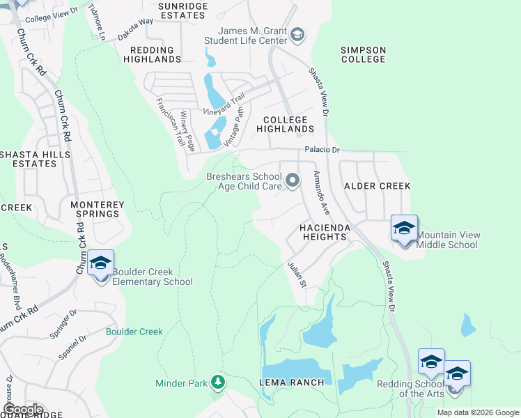map of restaurants, bars, coffee shops, grocery stores, and more near 2012 Maudray Way in Redding