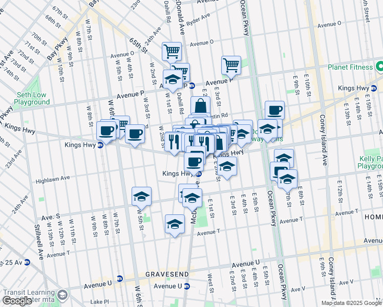 map of restaurants, bars, coffee shops, grocery stores, and more near 1950 McDonald Avenue in Brooklyn