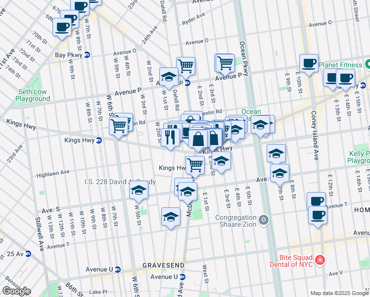 map of restaurants, bars, coffee shops, grocery stores, and more near 1950 McDonald Avenue in Brooklyn