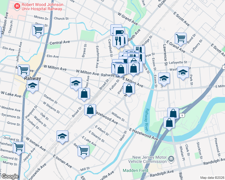 map of restaurants, bars, coffee shops, grocery stores, and more near 1287 Fulton Street in Rahway