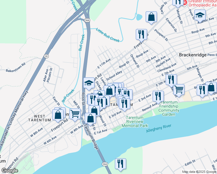map of restaurants, bars, coffee shops, grocery stores, and more near 902 Corbet Street in Tarentum