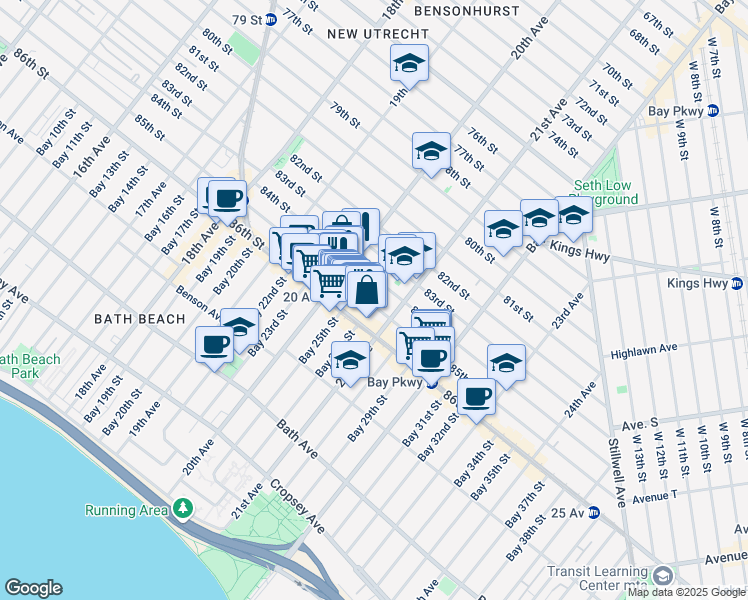 map of restaurants, bars, coffee shops, grocery stores, and more near 2053 85th Street in Brooklyn