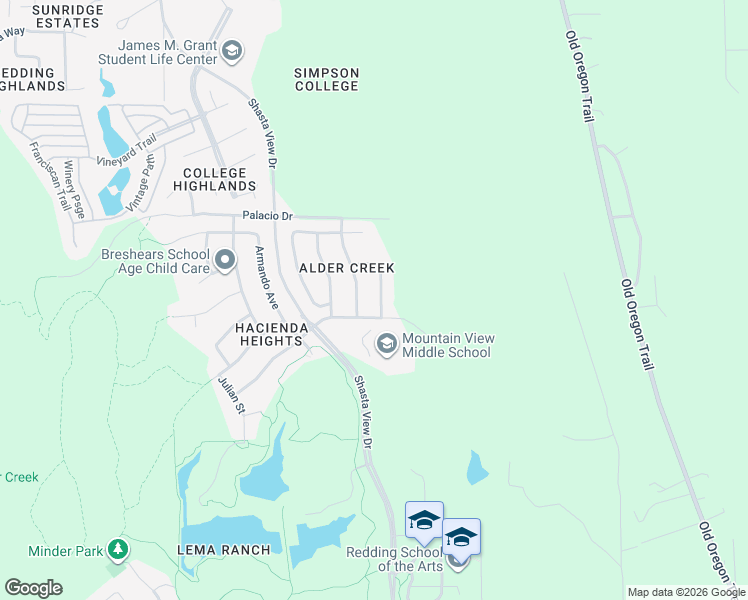 map of restaurants, bars, coffee shops, grocery stores, and more near 668 San Gabriel Street in Redding