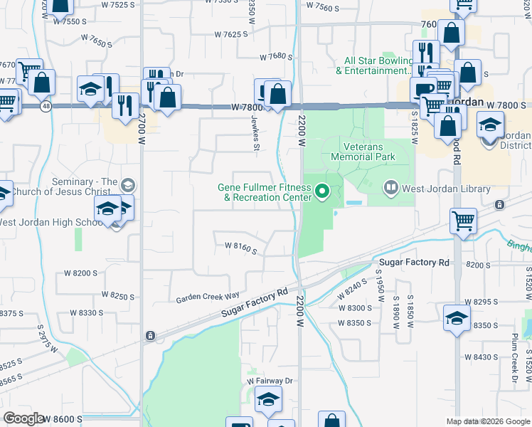 map of restaurants, bars, coffee shops, grocery stores, and more near 2393 Bueno Vista Drive in West Jordan