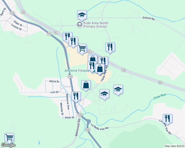 map of restaurants, bars, coffee shops, grocery stores, and more near 451 Hyde Park Road in Leechburg
