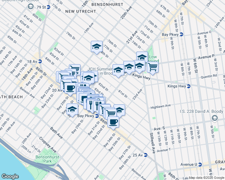 map of restaurants, bars, coffee shops, grocery stores, and more near 8100 Bay Parkway in Brooklyn