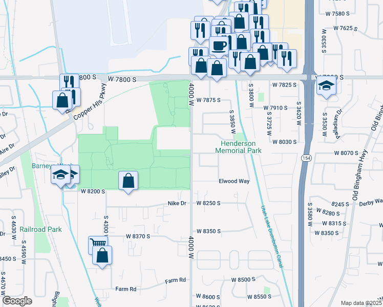 map of restaurants, bars, coffee shops, grocery stores, and more near 6784 West 8070 South in West Jordan