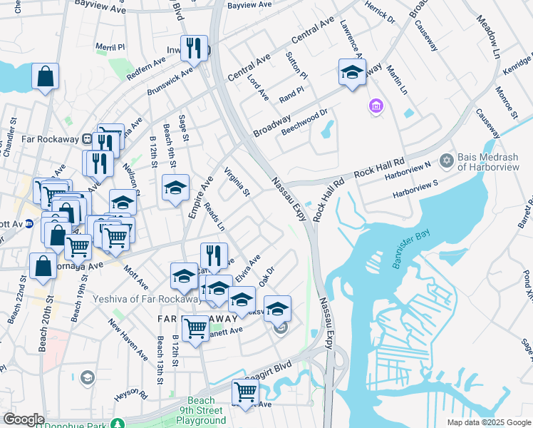 map of restaurants, bars, coffee shops, grocery stores, and more near 1 CedarLawn Avenue in Lawrence