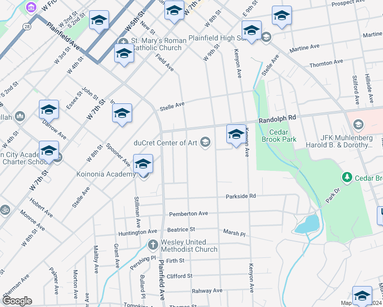map of restaurants, bars, coffee shops, grocery stores, and more near 1027 Field Avenue in Plainfield