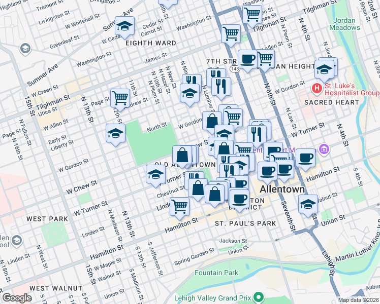 map of restaurants, bars, coffee shops, grocery stores, and more near 928 West Chew Street in Allentown