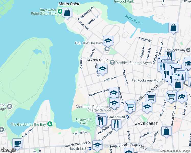 map of restaurants, bars, coffee shops, grocery stores, and more near 29-09 Coldspring Road in Queens