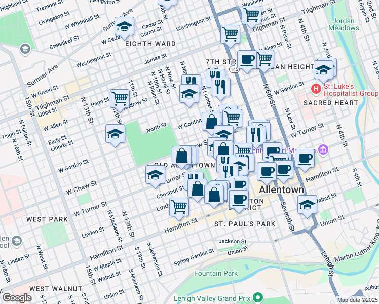 map of restaurants, bars, coffee shops, grocery stores, and more near 928 West Chew Street in Allentown